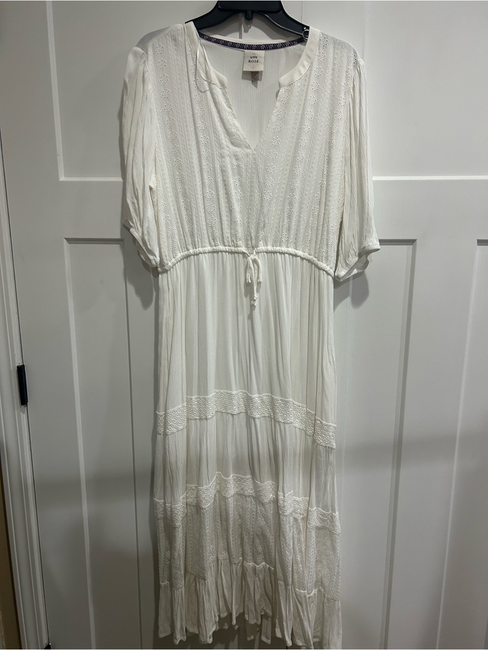 Boho White Tie-Waist Midi Dress by No Brand
